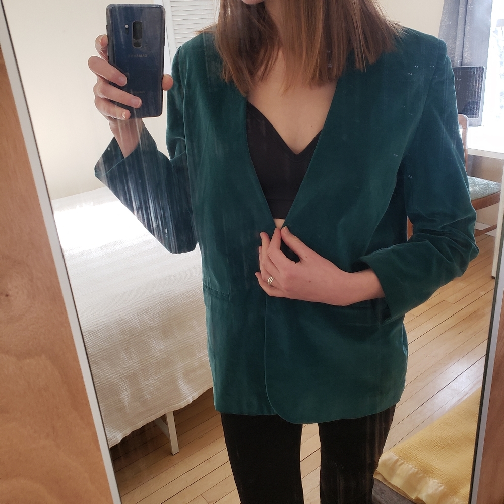 Vintage teal 100% cotton velvet blazer